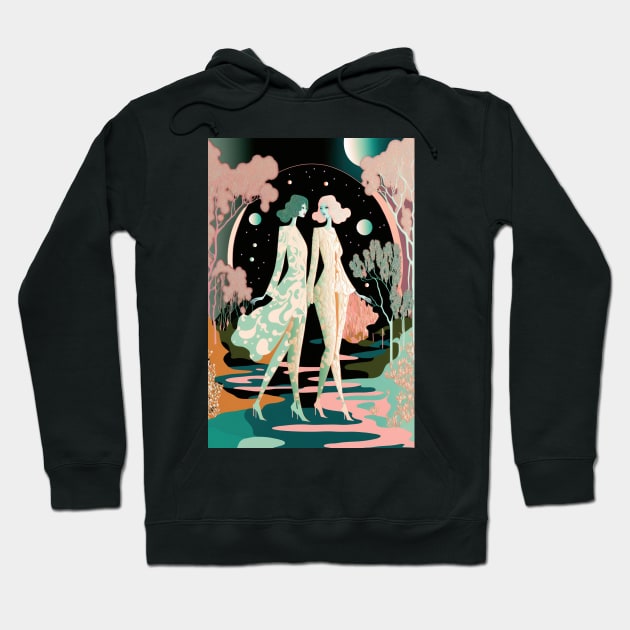 Lovers in the Woods - Two Women Walking Through a Beautiful Forest Landscape Hoodie by JensenArtCo